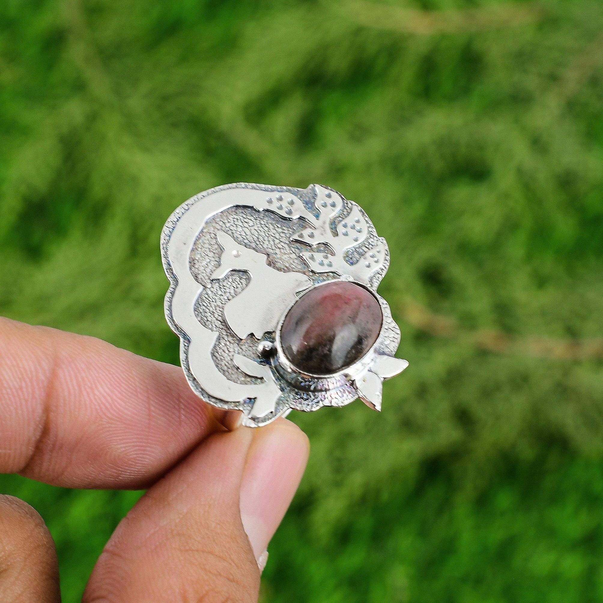 

Mothers day Sale Rhodonite Gemstone 925 Sterling Silver Promise New Ring Jewelry Adjustable