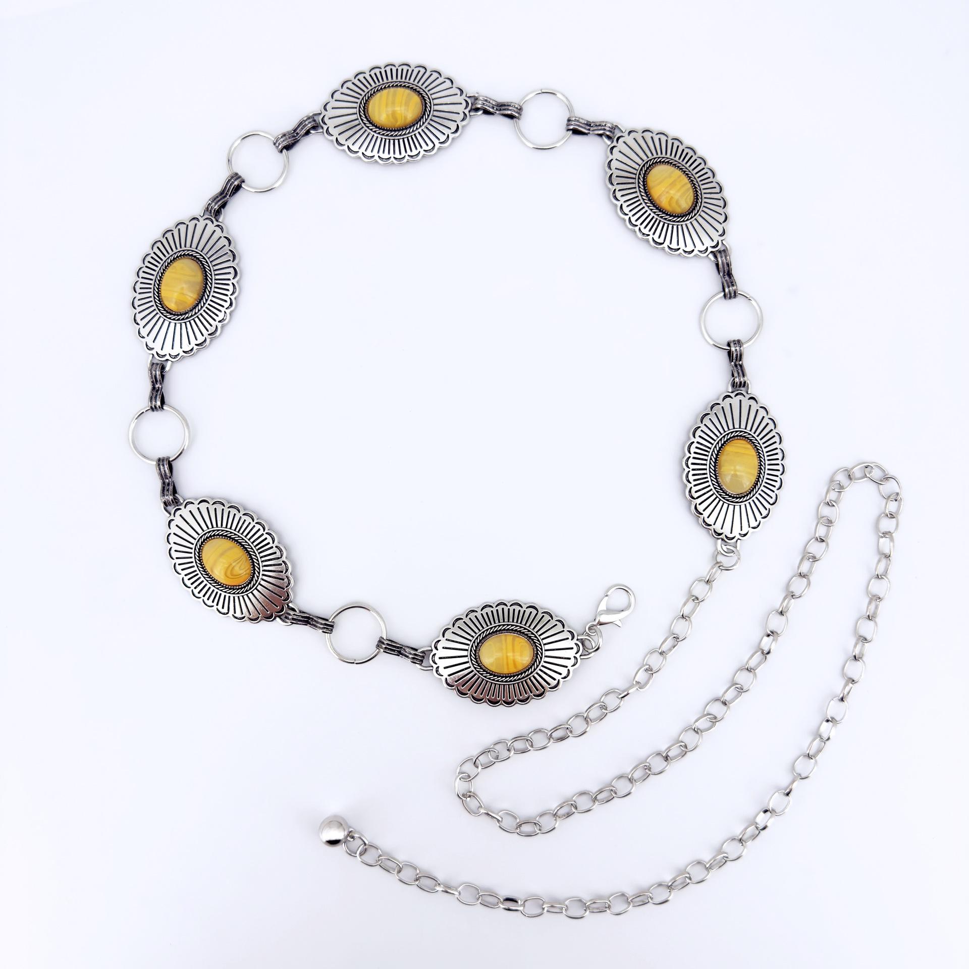 

Bohemian Turquoise Vintage Waist Chain - Ethnic Style Women s Accessory 115 cm жовтий