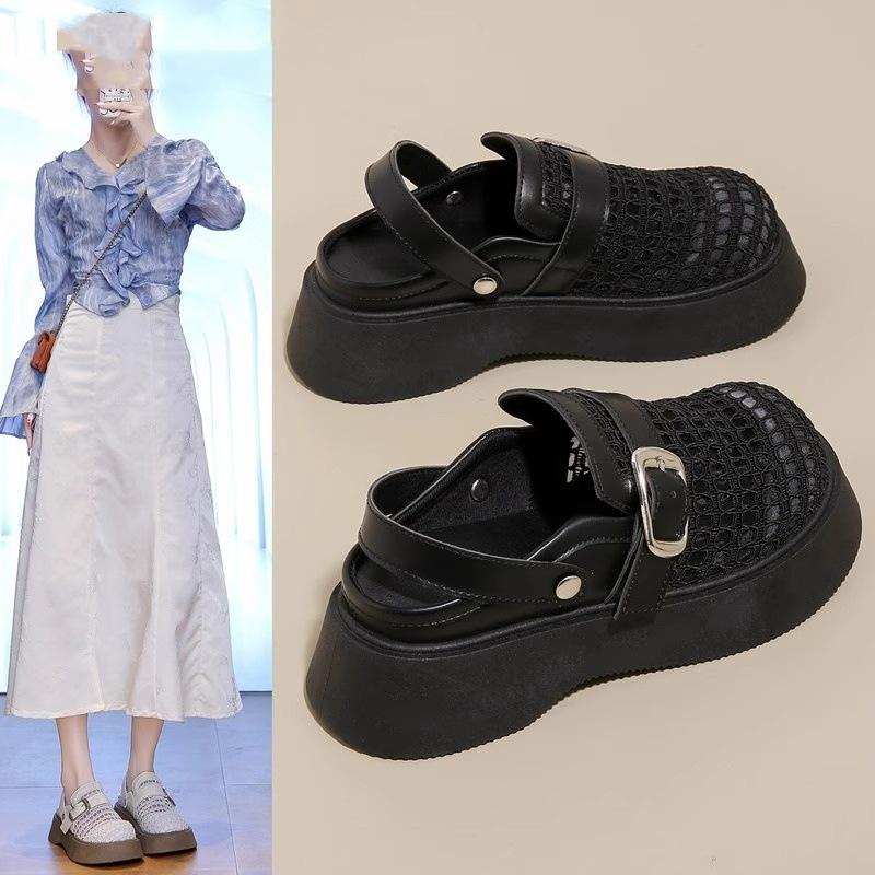 

Летние новые сандалии на платформе женские для улицы модные универсальные повседневные туфли увеличивающие рост сандалии с сумкой на носке 40 чёрный