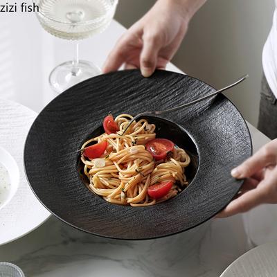 Strohhut-Teller mit Steinmuster Keramik Suppenteller Pastateller Dessertschale Hauptspeiseteller Restaurant Keramik Geschirr