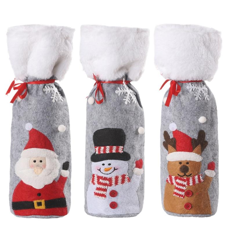 A33R-3PCS Christmas Wine Bottle Cover Merry Christmas Decor For Home Christmas Ornaments Decor Happy New Year