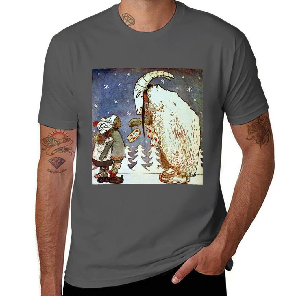 Julbocken Yule Goat Greetings John Bauer Tshirt Basic Simple Casual Short Sleeve Tee Tshirt