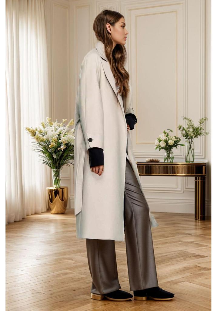 European Style Women's Long Woolen Coat - Autumn/Winter Over-the-Knee Slim Fit Lapel Jacket