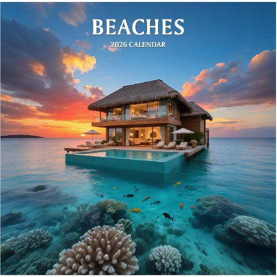 2026 Wall Calendar, 12 Months Beaches Calendar 2026 (January-December), 12  x 24  Opened, Nature Landscape Planner for Organizing & Planning, Office, Beaches