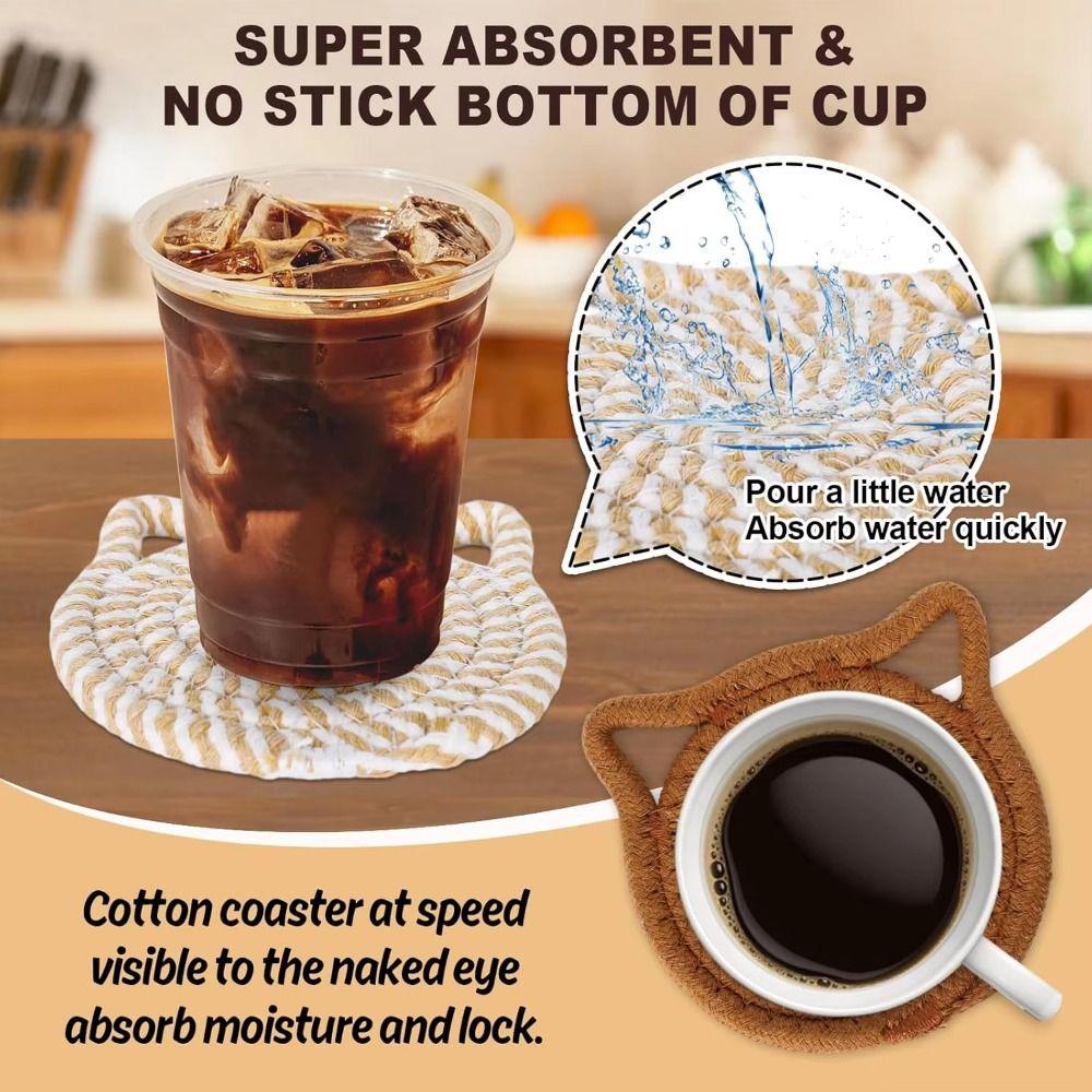 4/8 Pcs Woven Cotton Drink Coasters Non-Slip Base Absorbent Coasters  Kitchen Accessories