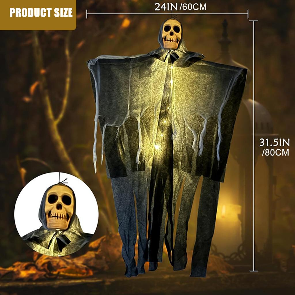 Halloween Hanging Ghost Decoration With LED Light And Adjustable Arms For Indoor Outdoor Spooky Party Decor