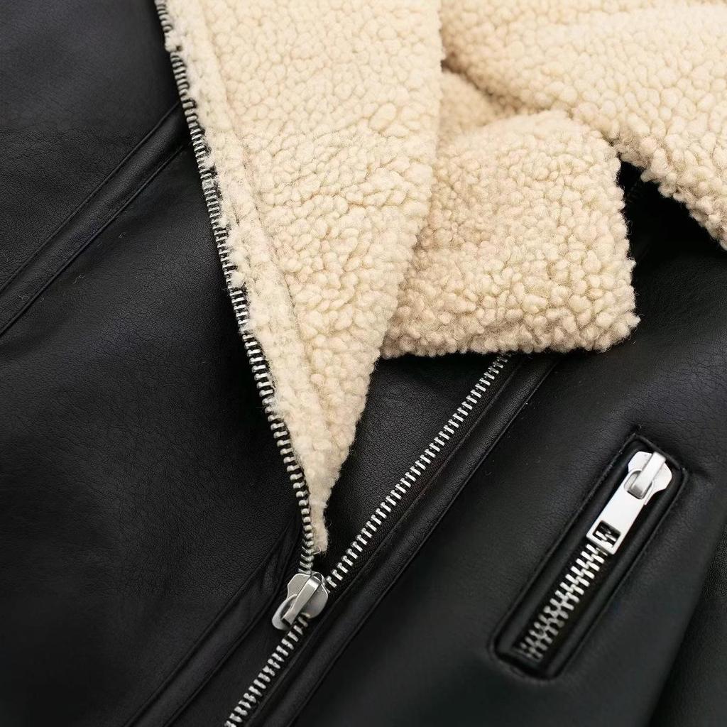 2024 Winter Shearling Biker Short Reversible Women's Jacket with Zipper Accents