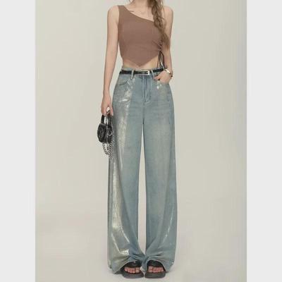 Damen Hellfarbige Retro High-Waist Wide-Leg Jeans - Sommer Dünn, Locker, Schlankmachende Passform