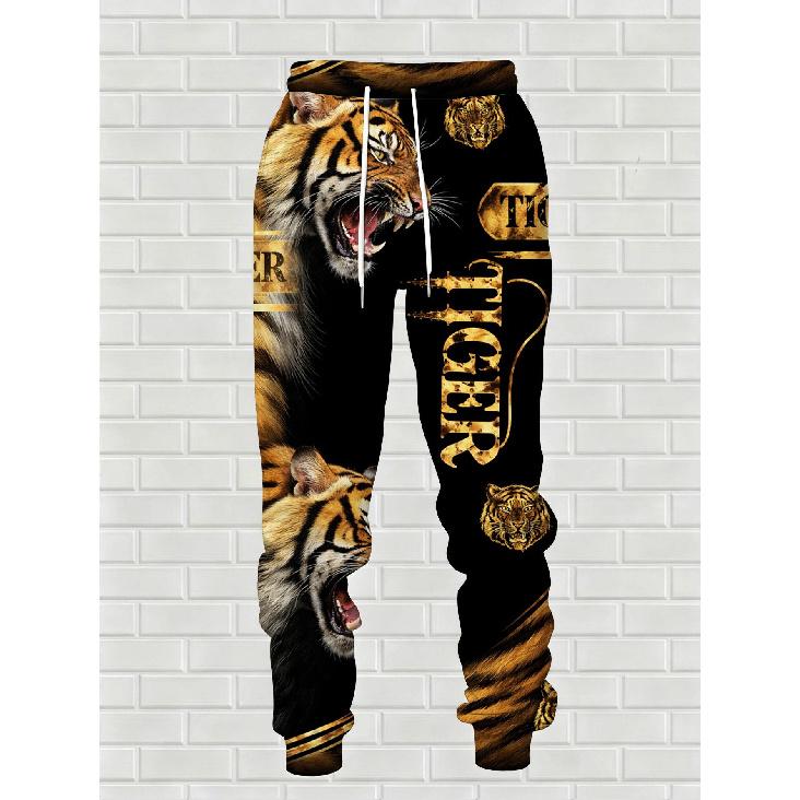 Fashion Casual Autumn Winter Men'S Suit? Fierce Tiger 3D Print Long Sleeve Hooded Sweatshirt And Pants? Two-Piece Set? Streetwear & Majestic Style?