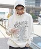 WEGO Graphic Print Knit Korean Loose Size White Men's Hoodie, Hooded, Unisex, Spring, Casual, Streetwear, Style, Fit, Gift, Spring, Autumn, Winter, M,