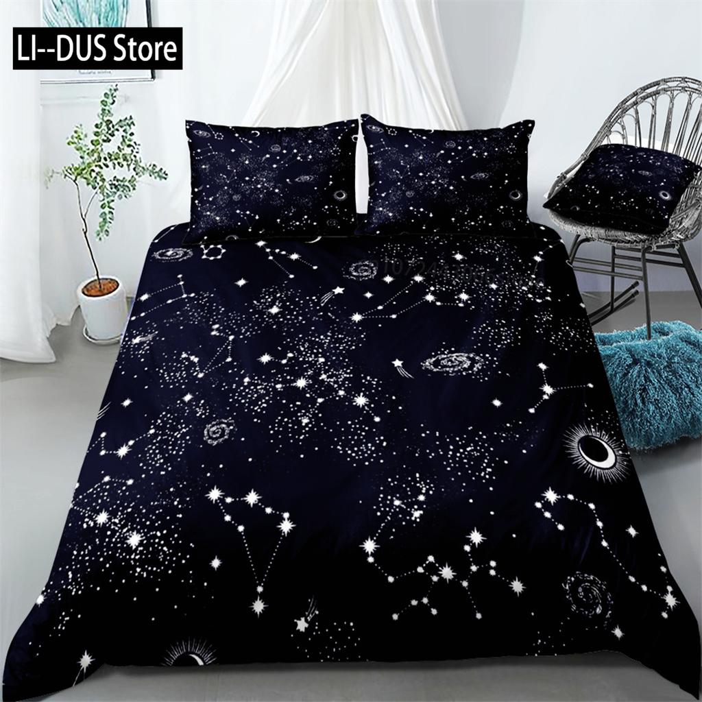Duvet Cover Stars Bedding Set Night Sky Kids Girls Boys Night Sky Duvet Cover Set Dark Blue Galaxy For Women Children Room Decor