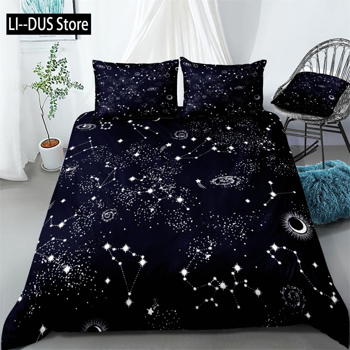 

Duvet Cover Stars Bedding Set Night Sky Kids Girls Boys Night Sky Duvet Cover Set Dark Blue Galaxy For Women Children Room Decor EU single(135x200cm)