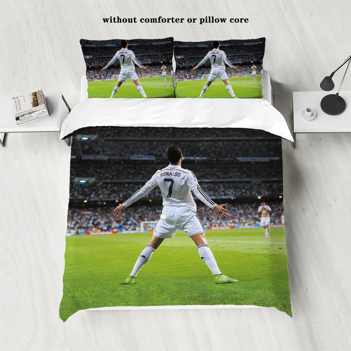 

3-Piece Love Football Star Pattern Printed Set (1 duvet cover+2 pillowcases, no core) Soft and Comfortable Bedding Set 135x200cm-EU-Single