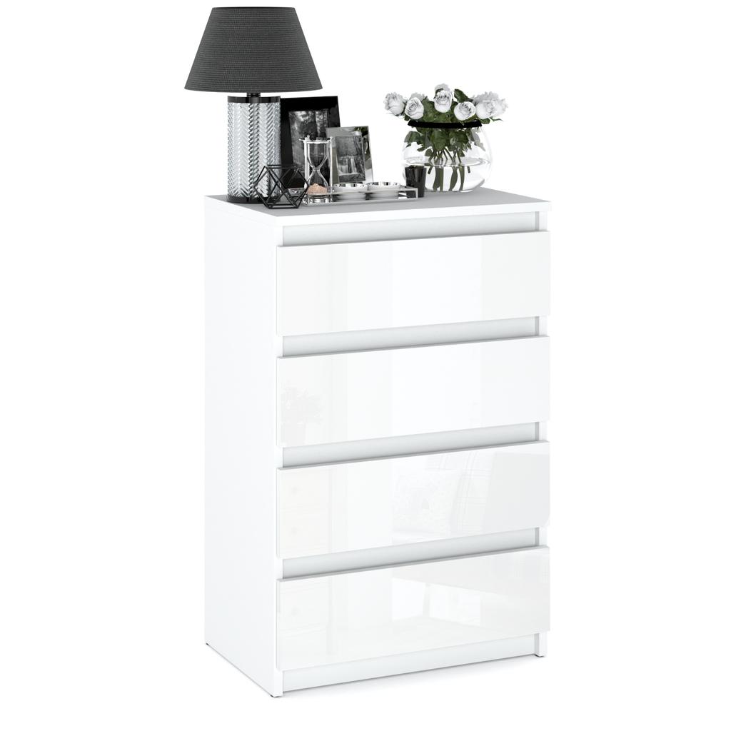 Glossy White Chest of Drawers with 4 Drawers 60cm TV Cabinet Furniture for Living Room Bedroom