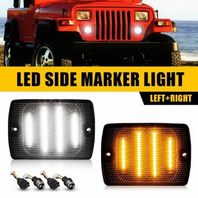 2pc Smoked DRL White Turn Signal LED Amber Light for 1987-1995 Jeep Wrangler YJ