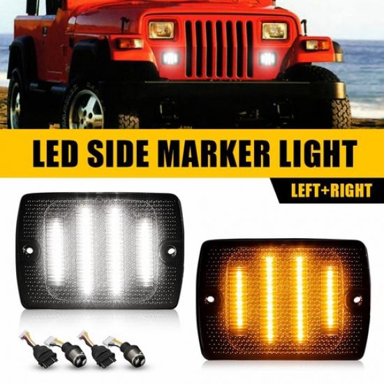 2pc Smoked DRL White Turn Signal LED Amber Light for 1987-1995 Jeep Wrangler YJ