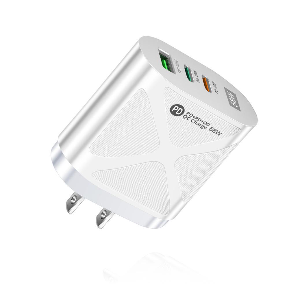 58W Multi-Standard Travel Charger with USB & Dual PD Fast Charging (EU/US/UK/KR/AU)
