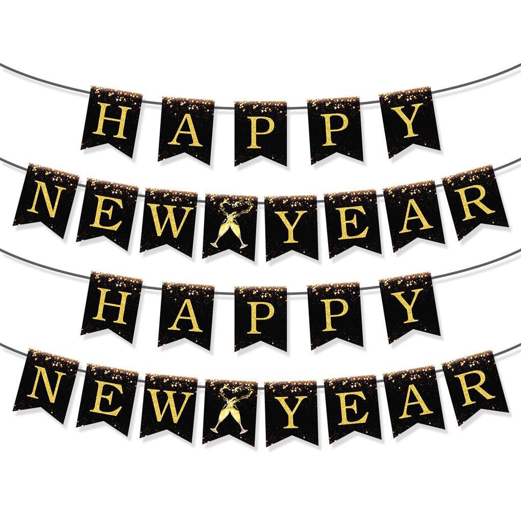 Neujahrs Schwarz und Gold Feuerwerk Prost Schwalbenschwanz Fahne Frohes Neues Jahr La Fahnenbanner