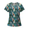 Women's Fashion Printed Short Sleeve V Neck Pattern Tops Pocket Working T-shirts
