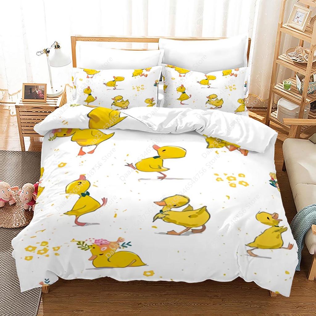 Comforter New Yellow Duck Bedding Set Single Twin Full Queen King Size Little Duck Bed Set Aldult Kid Bedroom Duvet Sets 3D Print 015