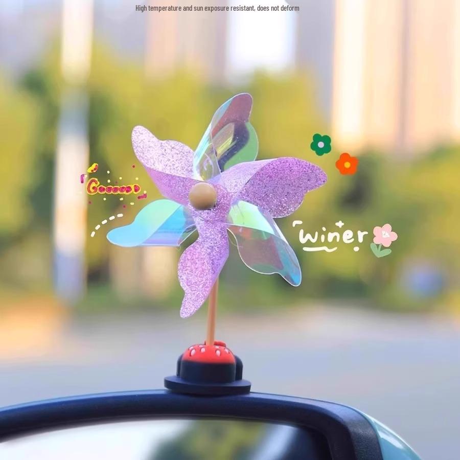 Set aus 3 bunten Windmühlen-Autoornamenten – Dreht sich mit dem Wind zur Innendekoration