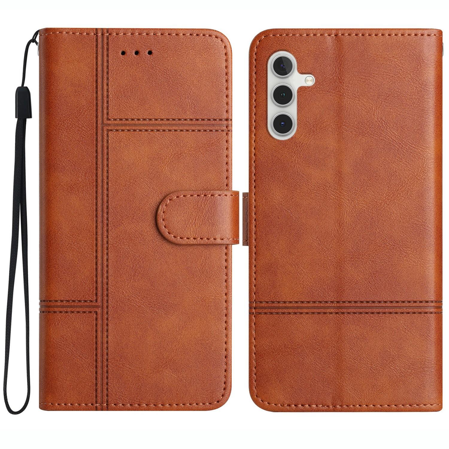 

For Samsung Galaxy A36 5G Case Line Imprinted PU Leather Wallet Phone Cover Brown