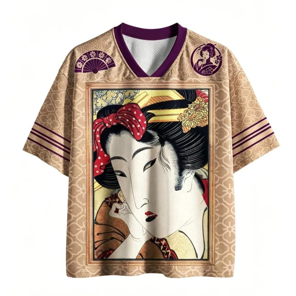 Harajuku Japanese-style Pattern 3D Print Sports Quick-dry Breatha V-neck T-shirt Outdoor Street Casual Fashion Tee