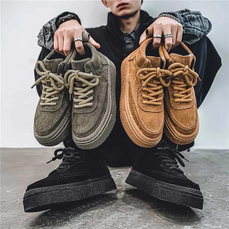 Mode Herren Freizeitschuhe Leder Wasserdicht Verschleißfest Lässige Sneaker Retro Britisch Dicksohlige Bequeme Herren Sportschuhe