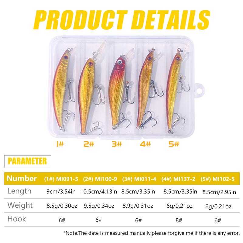 5 pz/scatola Richiamo di Pesca Set Minnow Esche Artificiali Merci Per La Pesca in Mare Wobbler Crankbait Carpa Pesce Persico Pesca