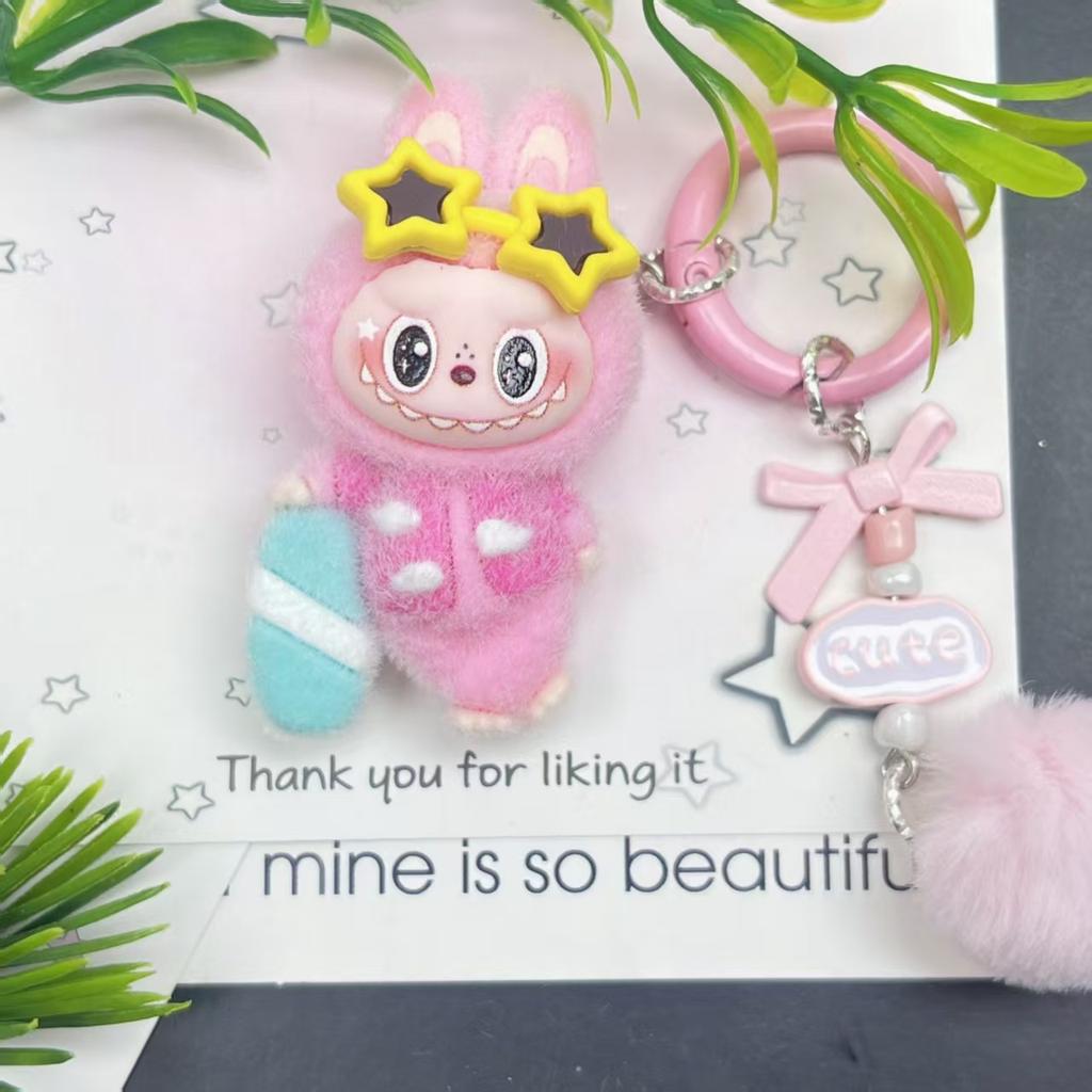 Tide Play Flocking Cute Doll Keychain Pendant Mini Car Desktop Ornament
