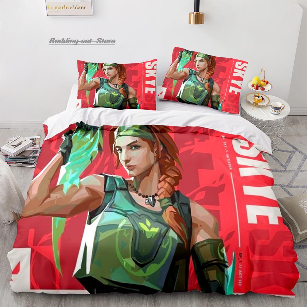 Gaming Valorant Bedding Set Single Twin Full Queen King Size Bed Set Aldult Kid Bedroom Duvetcover Sets 3D Print Anime 037