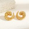 European-American Gold Stainless Steel Spiral Horn Pattern Stud Earrings - Elegant and Simple Design.