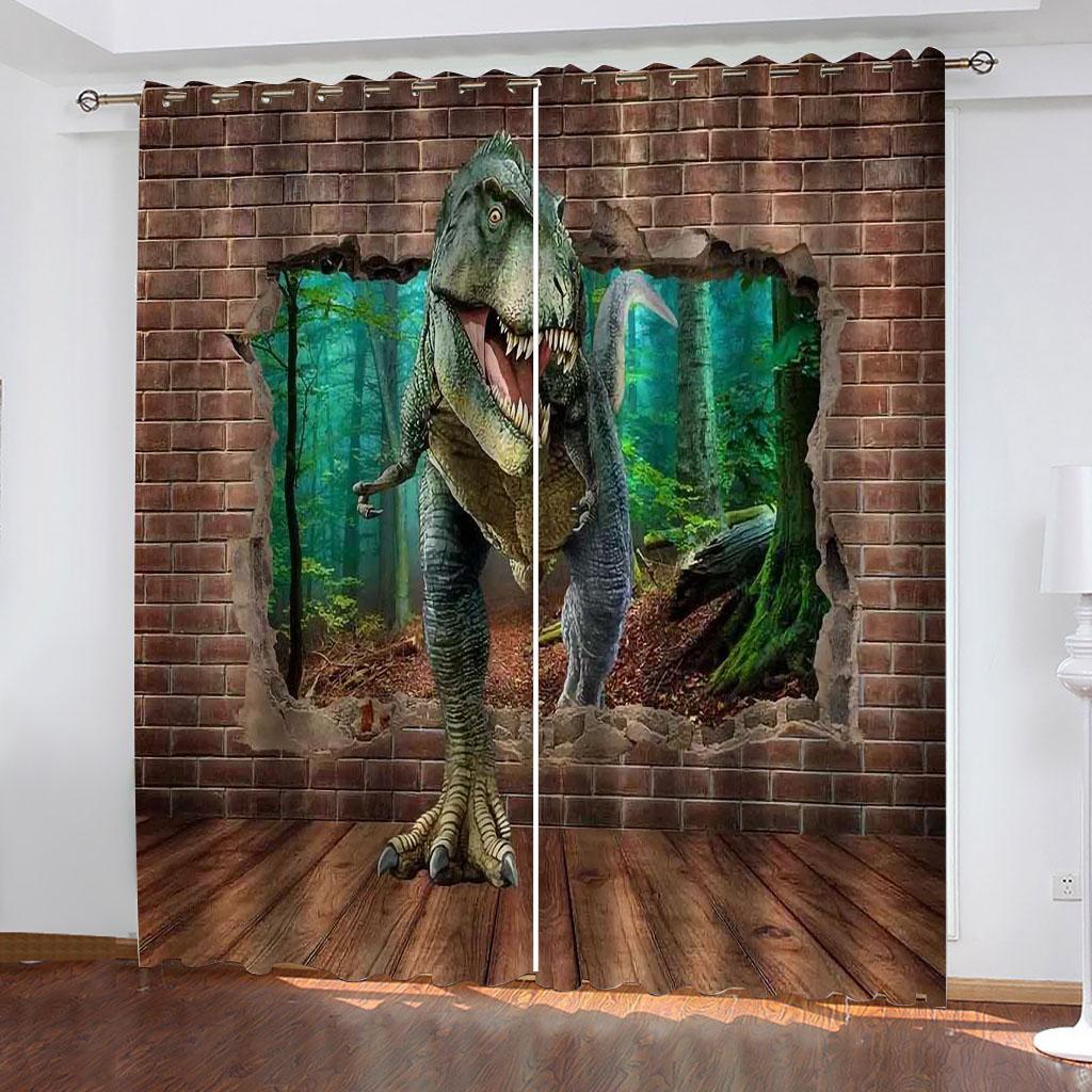 3D Jurassic Animal Dinosaur Blackout Curtains for Elegant Houses Rooms 2 Pieces Curtain for Living Room Bedroom Decor Hook