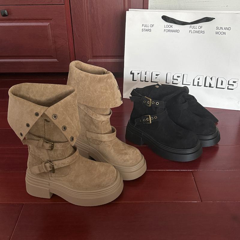 Fashion Street Style Fashion Belt Buckle Knee High Boots Women Platform Heels Shoes Design Elegant Knight Long Boot