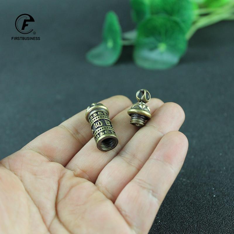 Brass Mantra Buddhist Bottle Pendant for Keychains Handmade Vintage Copper Car Key Chain Hangings Keyrings Jewelry Can be Opened