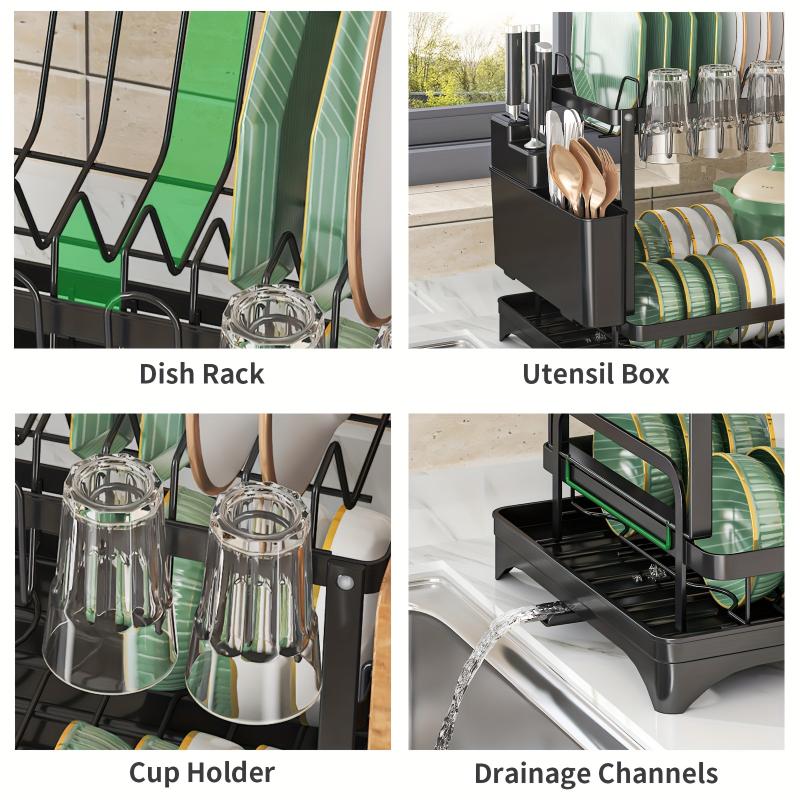 Dish Drying Rack Kitchen Adjustable 2 Tier Plates Organizer Dish Bowl Drainer Storage Rack Kitchen Utensils Home Accessories New