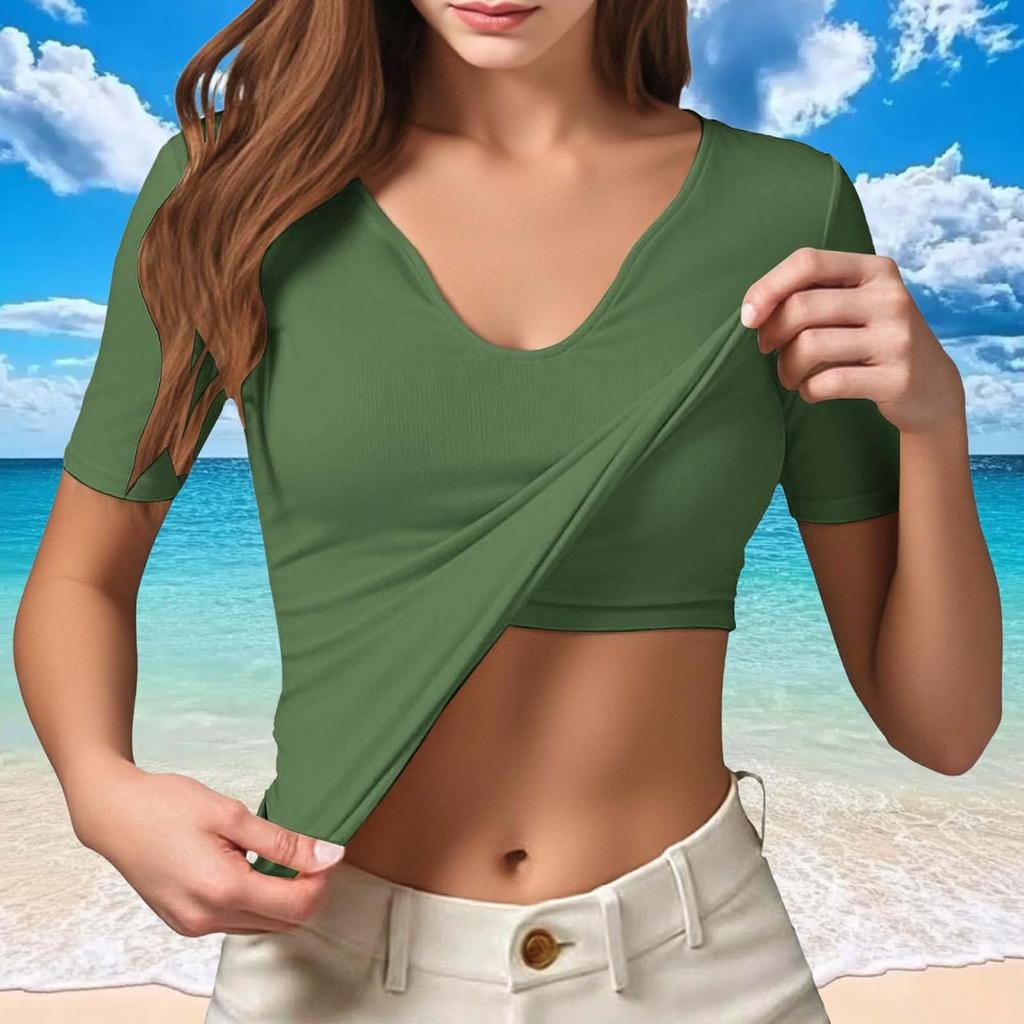 Short Sleeve Tops for Women V Neck Crop Tee Summer Tops for Women Boho Tops for Women Spring Tops for Women