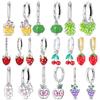 Original Earrings 925 Silver Fruit Series Cherry Strawberry Hoop Earrings Ear Studs Zircon Making Jewelry for Women Girl Party