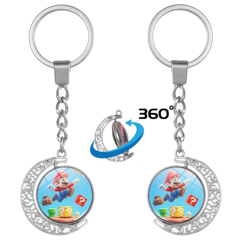 Creative Double-Sided Rotating Mario Alloy Keychain Pendant - Super Mario Game Gift