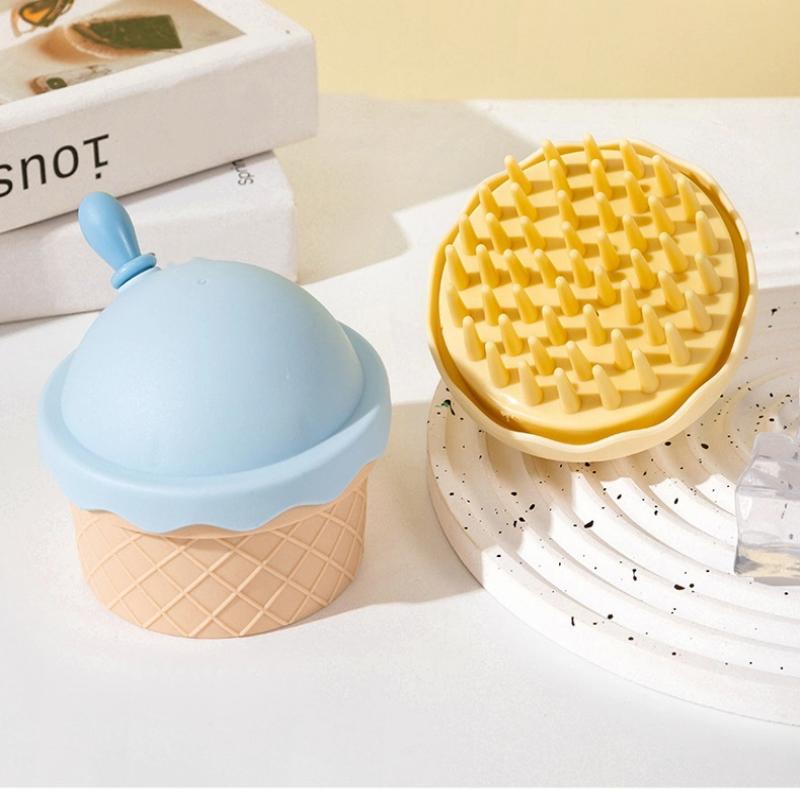 Eiscreme-Form Kopfhautmassagekämme mit Deckel und Spiegel Shampoo-Massagebürste für Kinder Haarwäsche Salon Friseurwerkzeug