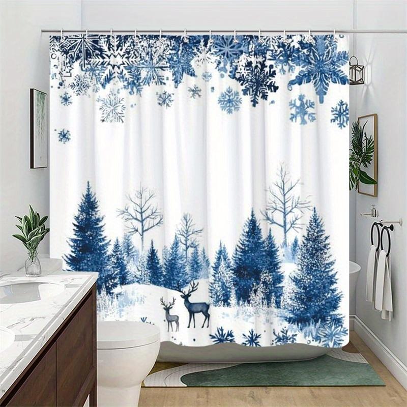 1Pc Winter Forest Shower Curtain, Polyester Fabric, Machine Washable, With Hook, Suitable For Bathroom Decoration