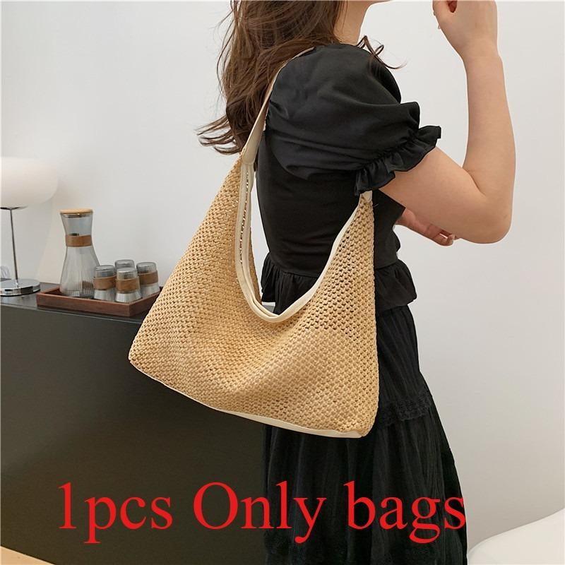 

1pcs Straw Handbag Casual Tote Bag Armpit Shoulder Bag Suitable for Daily Shopping and Travel білий