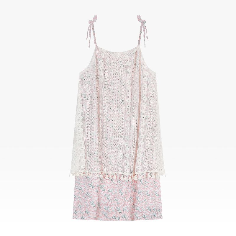 Seaside Vacation Style Summer Stylish Patchwork Suspender Skirt