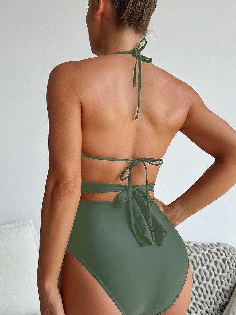 2025 European & American Style Solid Color Bikini Swimsuit