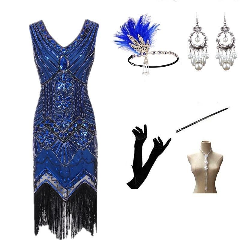 Large Size S-4XL Vintage Dress, Sequined Evening Dress Banquet 1920 Set