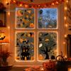 Holiday Glass Decoration Stickers 4 Sheets Halloween Electrostatic Stickers, Cartoon Pumpkins Castle Bats Window Easy Remove Clings PVC Waterproof