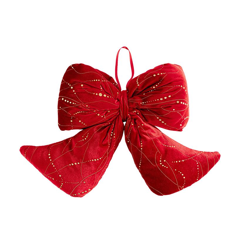 1PC Red Fireplace Bows with Glitter Surface Wreath Hanging Pendants Home Big Christmas Cloth Bows Ornaments Party 3 Sizes