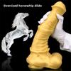 Gold Golden Horse Dildo pro muže a ženy Silikonové měkké nadrozměrné anální kolíky s masturbátorem na anální kolíky