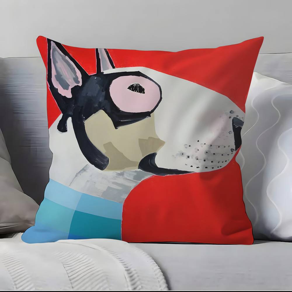 Cartoon Bull Terrier Series Pillow Case Anti-dustmite Pillowcase Invisible Zipper Silky Short Plush Sofa Cushion Cover