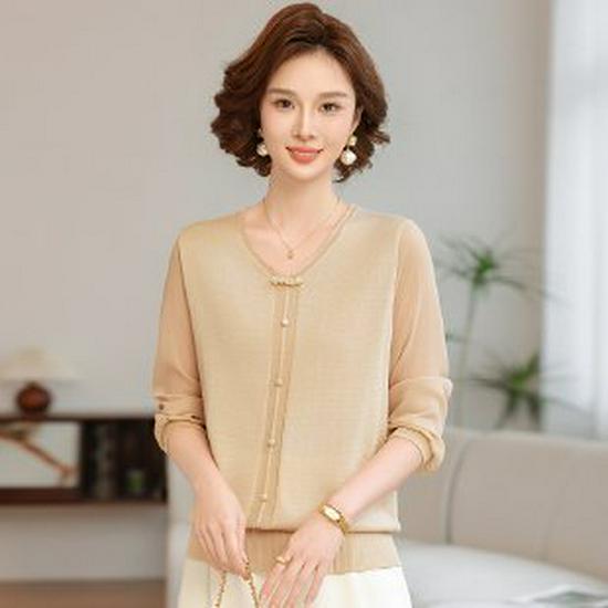 Chinese Style Spring Knitwear Sweater for Middle-Aged & Elderly Women - 2026 Collection 4XL абрикосовый